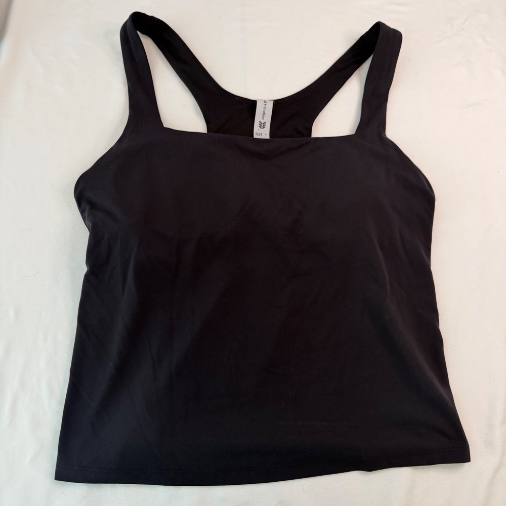 All in Motion Womens Black Racerback Tank Top Built-in Shelf Bra Size L